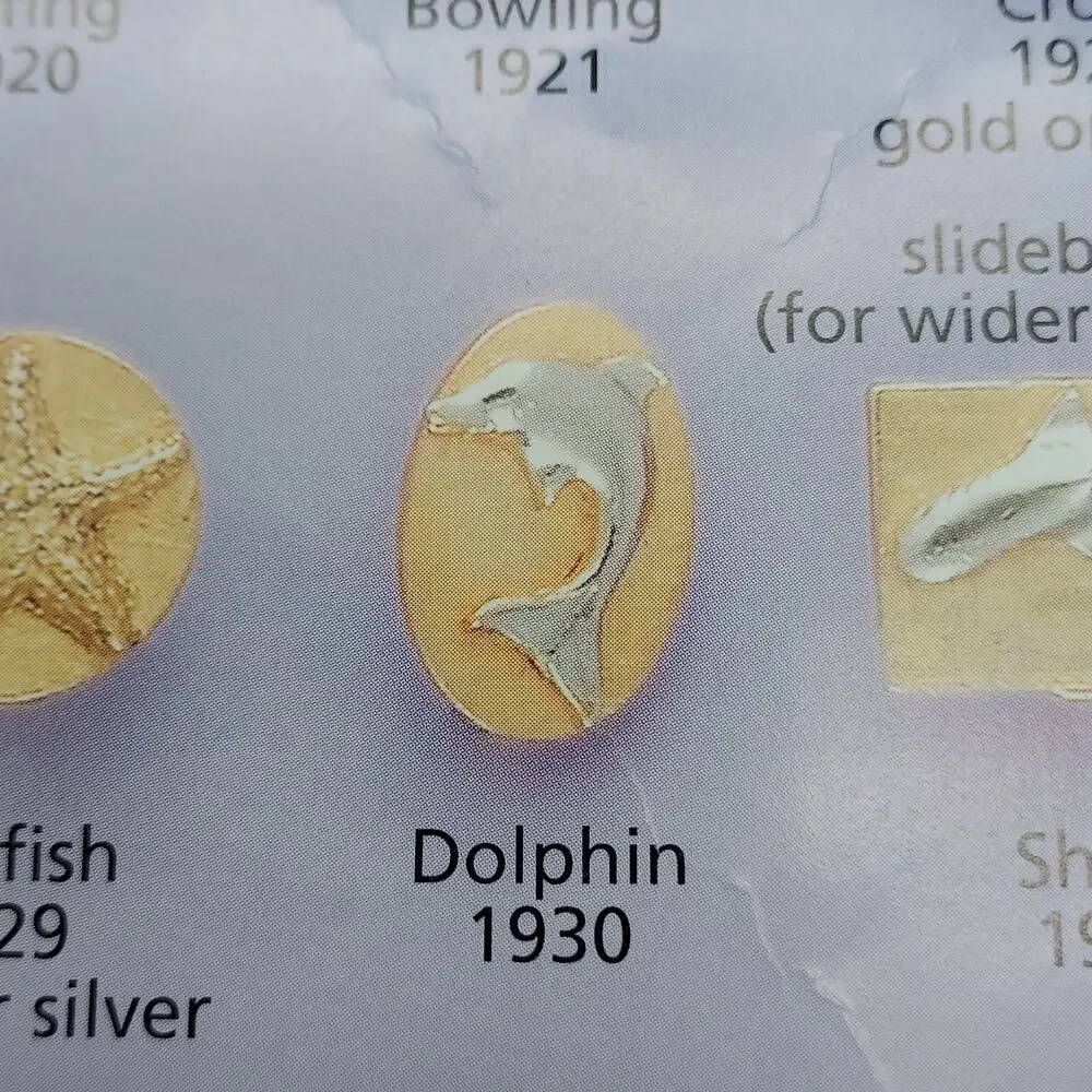 Dolphin Sea Life Pin Brooch Hidden Loop Eye Glass Badge ID Holder New Old Stock